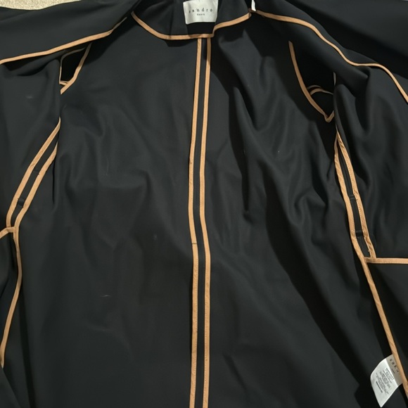 Vintage Sandro Malena Trench Coat Black Belted Twill Cotton Flap Lapel-36 - Picture 10 of 15